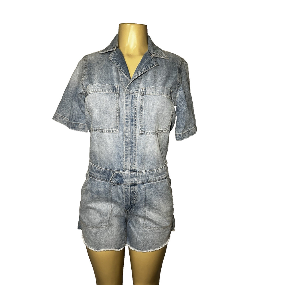 DL1961 Womens Denim‎ Hannah Romper Shorts Blue Small 6 pockets Raw Edges